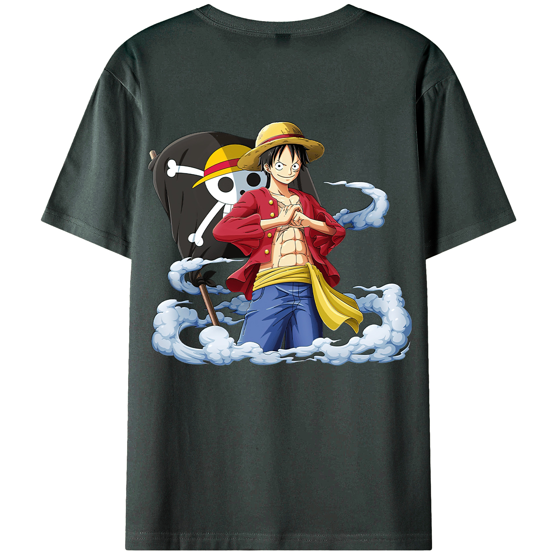 ワンピース モンキー・D・ルフィ ONE PIECE Monkey D. Luffy 綿100％ メンズ半袖Tシャツ（バックプリント） 通気性